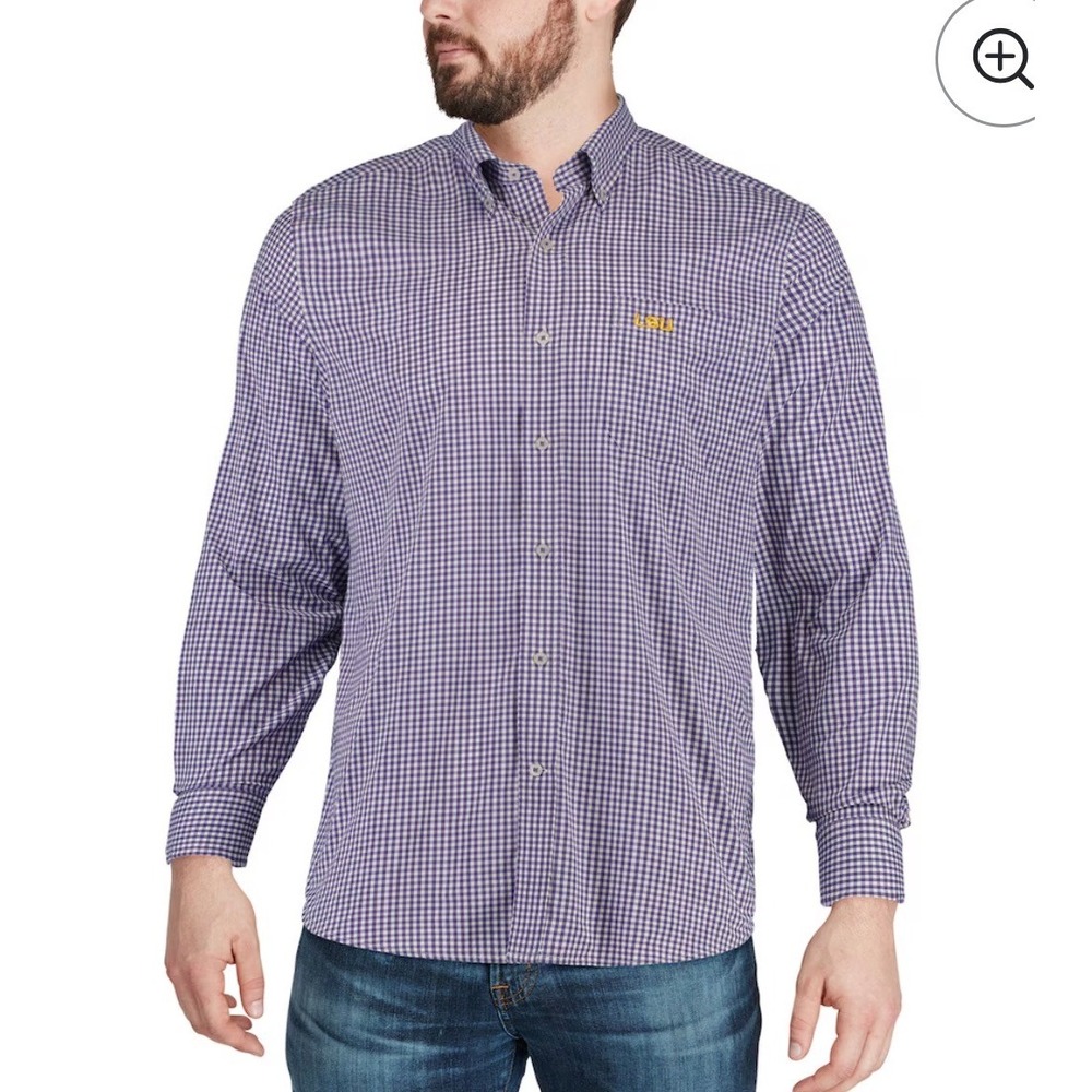 Campus Specialties LSU Tigers Purple‎ Gingham Button Down Shirt Men's Large